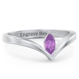 Marquise Birthstone V-Shape Ring
