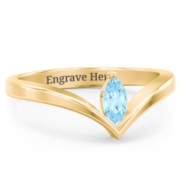 Marquise Birthstone V-Shape Ring in 18K Gold Plated Silver with Blue Topaz