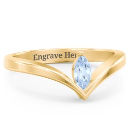 Marquise Birthstone V-Shape Ring in 18K Gold Plated Silver with Aquamarine