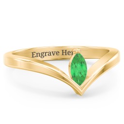 Marquise Birthstone V-Shape Ring in 18K Gold Plated Silver