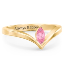 Marquise Birthstone V-Shape Ring in 18K Gold Plated Silver with Pink Tourmaline