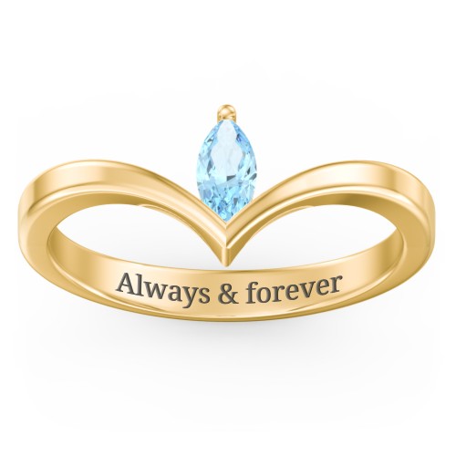 Marquise Birthstone V-Shape Ring – 18K Gold Plated Silver with Blue Topaz