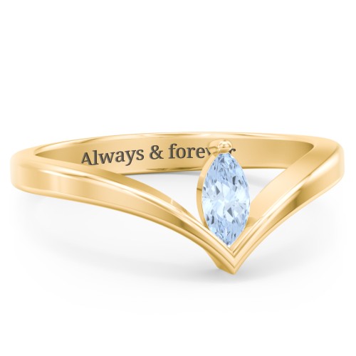Marquise Birthstone V-Shape Ring – 18K Gold Plated Silver with Aquamarine