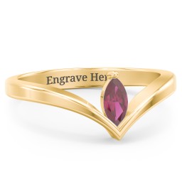 Marquise Birthstone V-Shape Ring in 18K Gold Plated Silver with Ruby