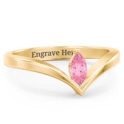 Marquise Birthstone V-Shape Ring in 18K Gold Plated Silver with Pink Tourmaline