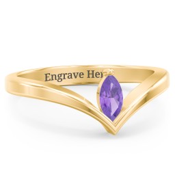 Marquise Birthstone V-Shape Ring in 18K Gold Plated Silver with Amethyst