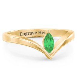 Marquise Birthstone V-Shape Ring in 18K Gold Plated Silver with Emerald