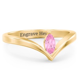 Marquise Birthstone V-Shape Ring in 18K Gold Plated Silver with Pink Tourmaline