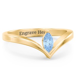 Marquise Birthstone V-Shape Ring in 18K Gold Plated Silver with Blue Topaz