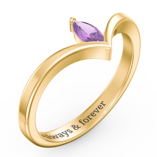Marquise Birthstone V-Shape Ring – 18K Gold Plated Silver with Amethyst