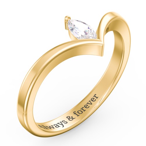 Marquise Birthstone V-Shape Ring – 18K Gold Plated Silver with Cubic Zirconia