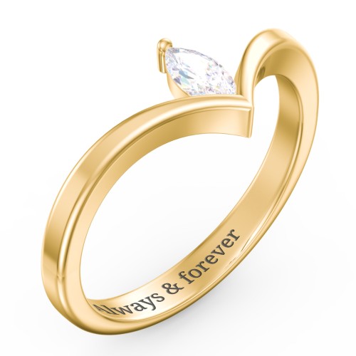 Marquise Birthstone V-Shape Ring – 18K Gold Plated Silver with Diamond