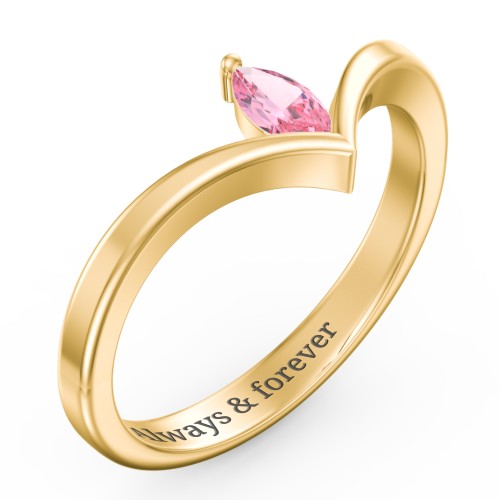 Marquise Birthstone V-Shape Ring – 18K Gold Plated Silver with Pink Tourmaline
