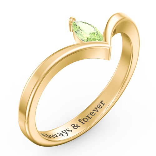Marquise Birthstone V-Shape Ring – 18K Gold Plated Silver with Peridot