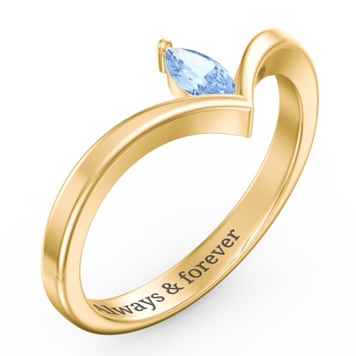 Marquise Birthstone V-Shape Ring – 18K Gold Plated Silver with Blue Topaz