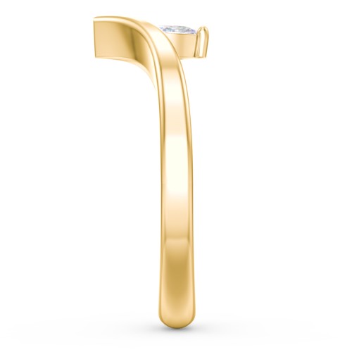 Marquise Birthstone V-Shape Ring – 18K Gold Plated Silver with Diamond