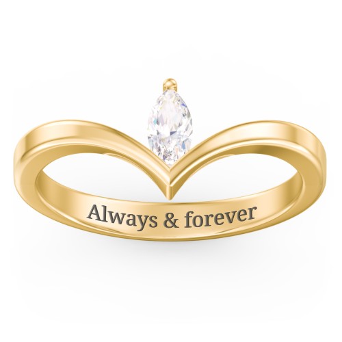 Marquise Birthstone V-Shape Ring – 18K Gold Plated Silver with Cubic Zirconia