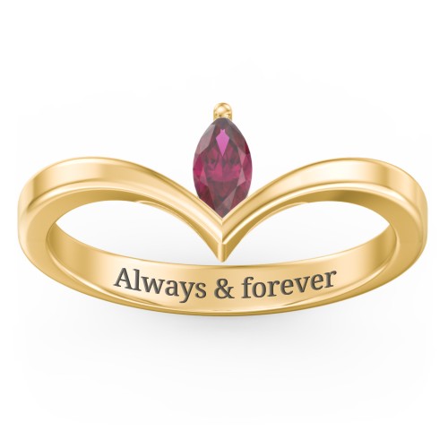Marquise Birthstone V-Shape Ring – 18K Gold Plated Silver with Ruby