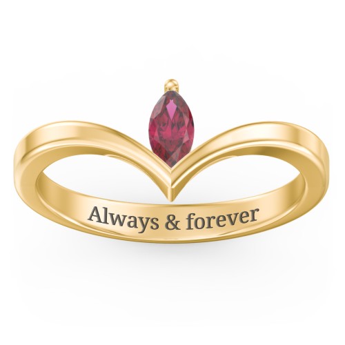 Marquise Birthstone V-Shape Ring – 18K Gold Plated Silver with Ruby