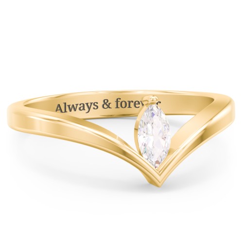 Marquise Birthstone V-Shape Ring – 18K Gold Plated Silver with Cubic Zirconia