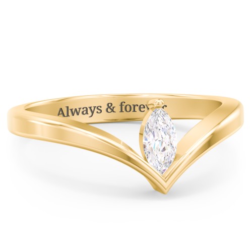 Marquise Birthstone V-Shape Ring – 18K Gold Plated Silver with Diamond