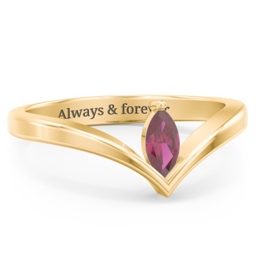 Marquise Birthstone V-Shape Ring – 18K Gold Plated Silver with Ruby