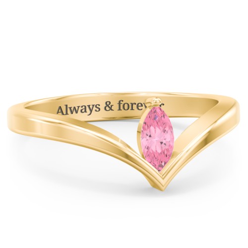 Marquise Birthstone V-Shape Ring – 18K Gold Plated Silver with Pink Tourmaline