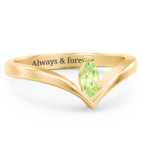 Marquise Birthstone V-Shape Ring – 18K Gold Plated Silver with Peridot