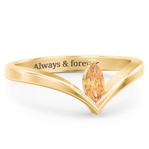 Marquise Birthstone V-Shape Ring – 18K Gold Plated Silver with Citrine