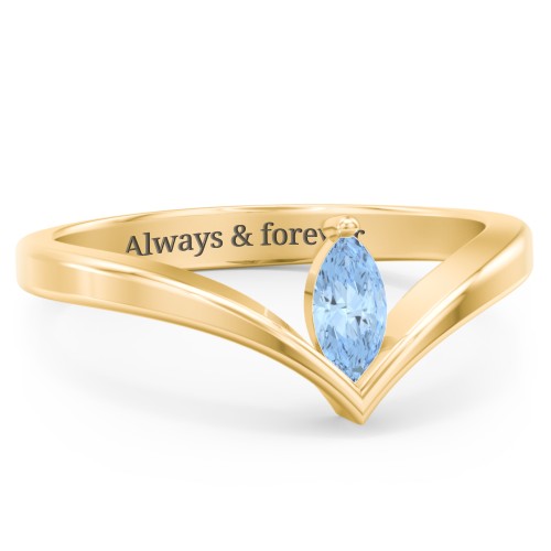 Marquise Birthstone V-Shape Ring – 18K Gold Plated Silver with Blue Topaz