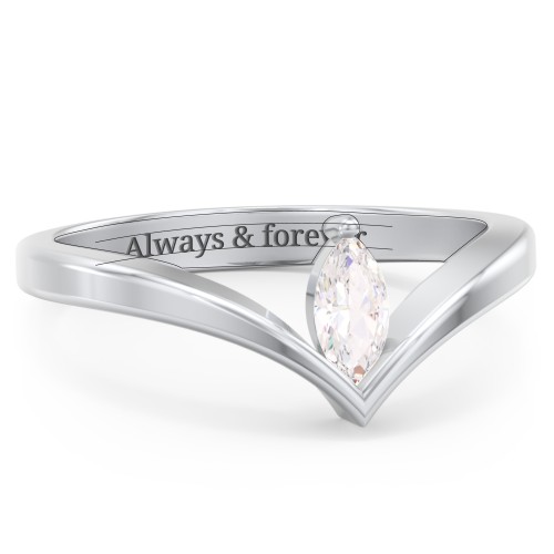 Marquise Birthstone V-Shape Ring – Sterling Silver with Cubic Zirconia