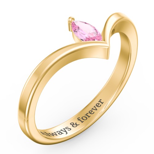 Marquise Birthstone V-Shape Ring – 10K Yellow Gold with Pink Tourmaline