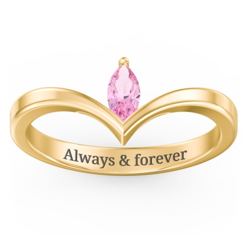 Marquise Birthstone V-Shape Ring – 10K Yellow Gold with Pink Tourmaline