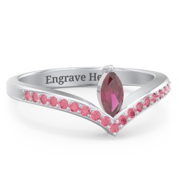 Marquise Birthstone V-Shape Ring With Accents
