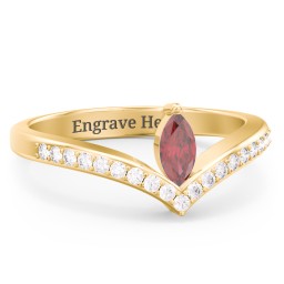 Marquise Birthstone V-Shape Ring With Accents in 14K Solid Yellow Gold