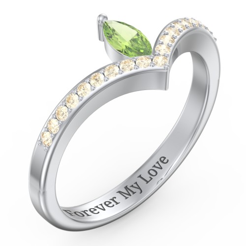 Marquise Birthstone V-Shape Ring With Accents