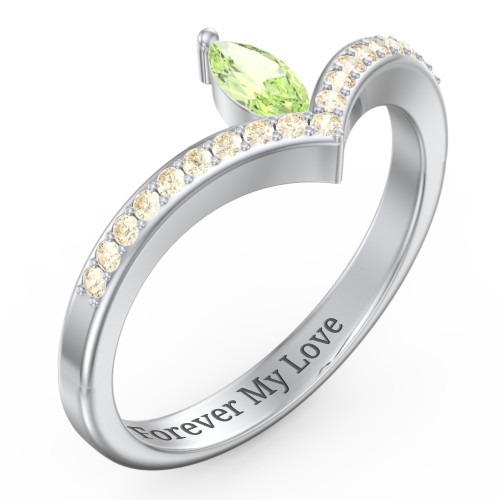 Marquise Birthstone V-Shape Ring With Accents