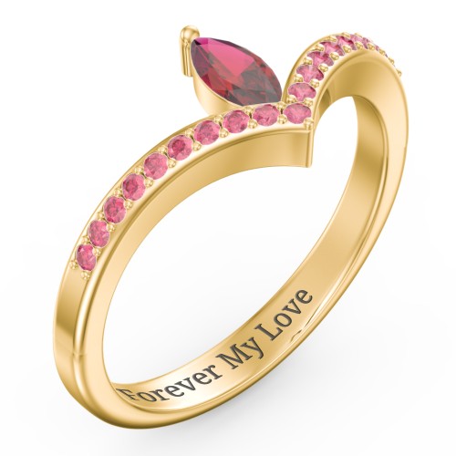 Marquise Birthstone V-Shape Ring With Accents
