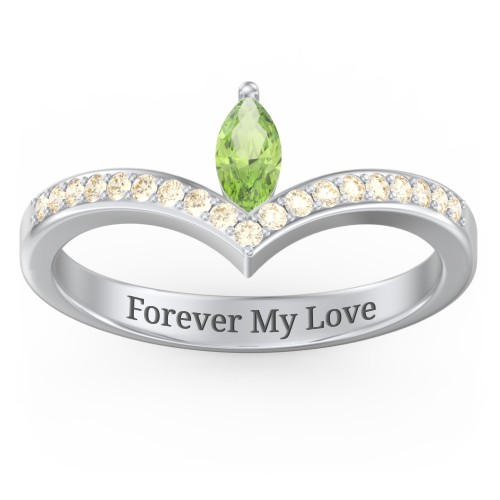 Marquise Birthstone V-Shape Ring With Accents