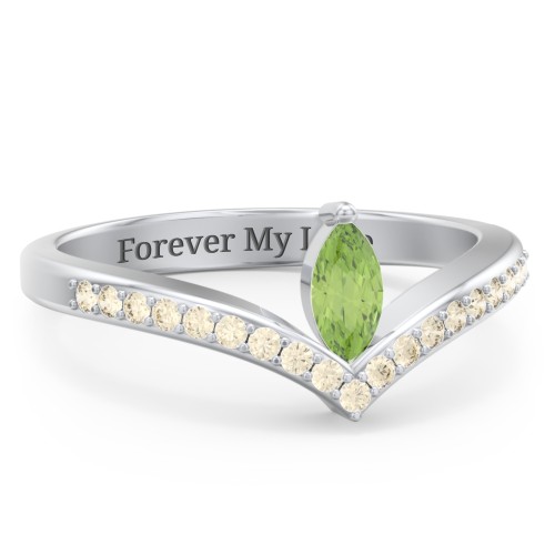 Marquise Birthstone V-Shape Ring With Accents