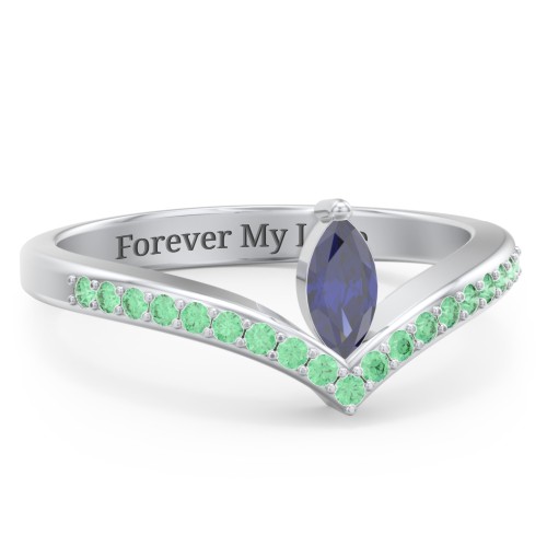 Marquise Birthstone V-Shape Ring With Accents