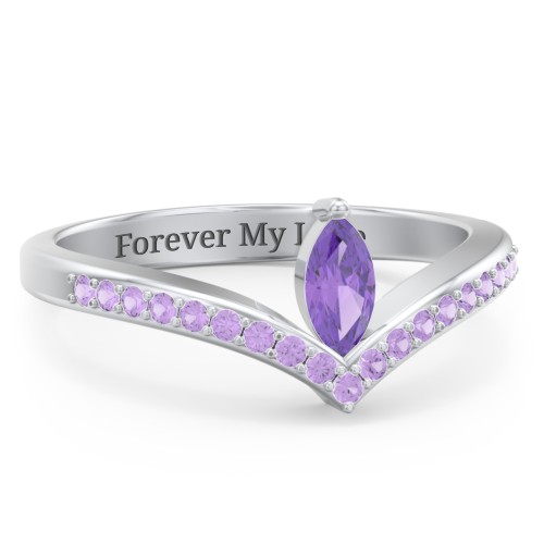 Marquise Birthstone V-Shape Ring With Accents