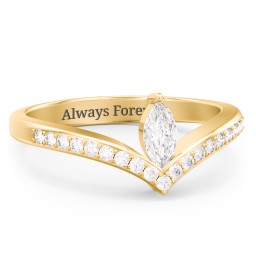 Marquise Birthstone V-Shape Ring With Accents in 18K Gold Plated Silver with Diamond