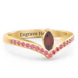 Marquise Birthstone V-Shape Ring With Accents in 18K Gold Plated Silver with Garnet and Red Premium Zirconia