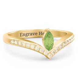 Marquise Birthstone V-Shape Ring With Accents in 18K Gold Plated Silver with Peridot and Fancy Yellow Premium Zirconia