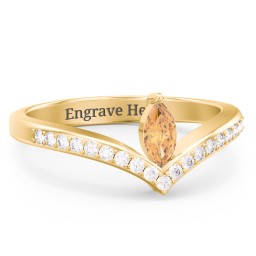 Marquise Birthstone V-Shape Ring With Accents in 18K Gold Plated Silver with Citrine and White Premium Zirconia