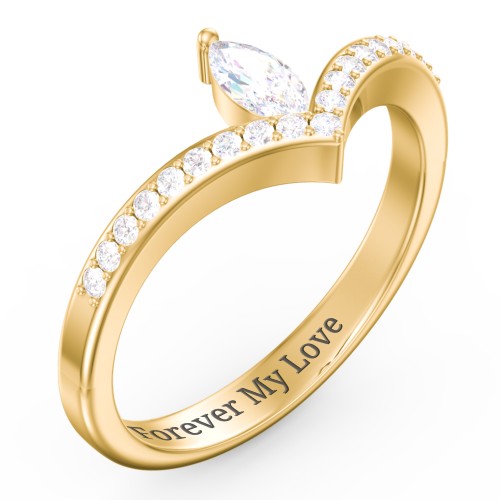 Marquise Birthstone V-Shape Ring With Accents – 18K Gold Plated Silver with Diamond