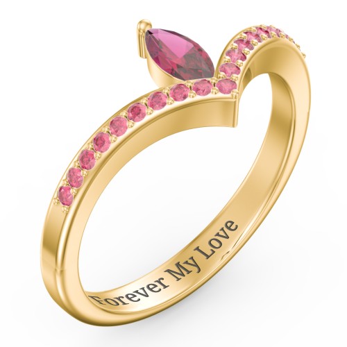 Marquise Birthstone V-Shape Ring With Accents – 18K Gold Plated Silver with Ruby and Red Premium Zirconia