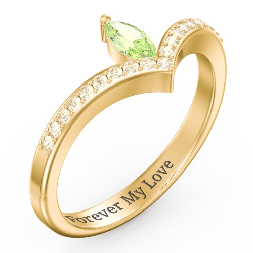 Marquise Birthstone V-Shape Ring With Accents – 18K Gold Plated Silver with Peridot and Fancy Yellow Premium Zirconia