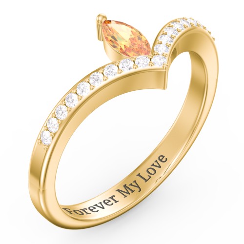 Marquise Birthstone V-Shape Ring With Accents – 18K Gold Plated Silver with Citrine and White Premium Zirconia